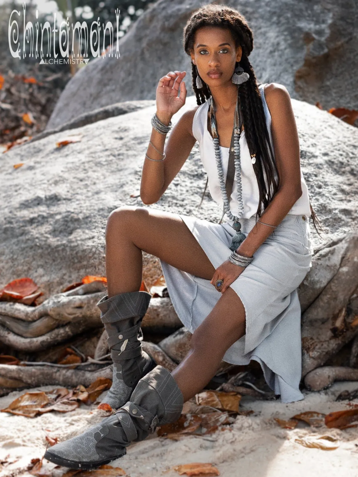 High Low Cotton Skirt / Grey