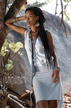 High Low Cotton Skirt / Grey