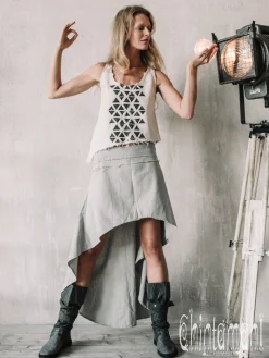High Low Cotton Skirt / Grey