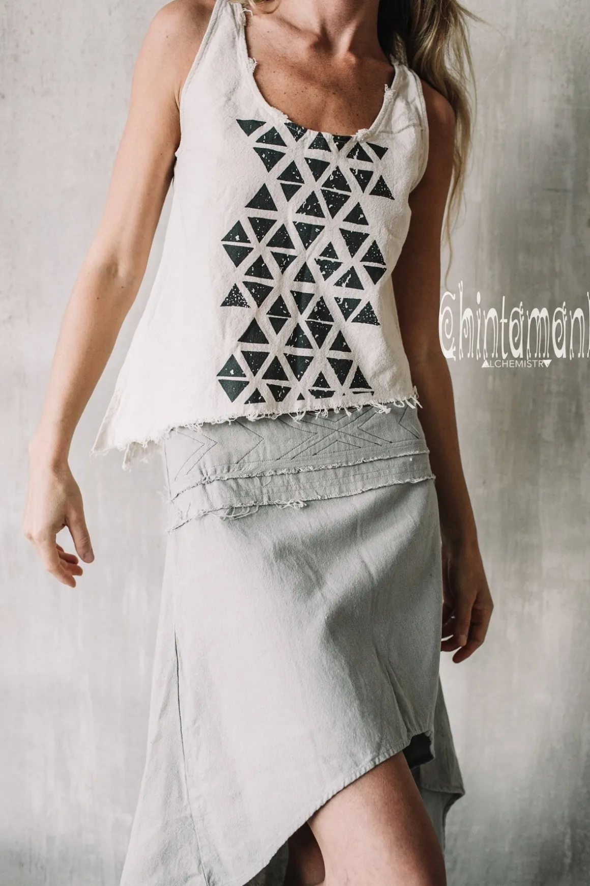 High Low Cotton Skirt / Grey