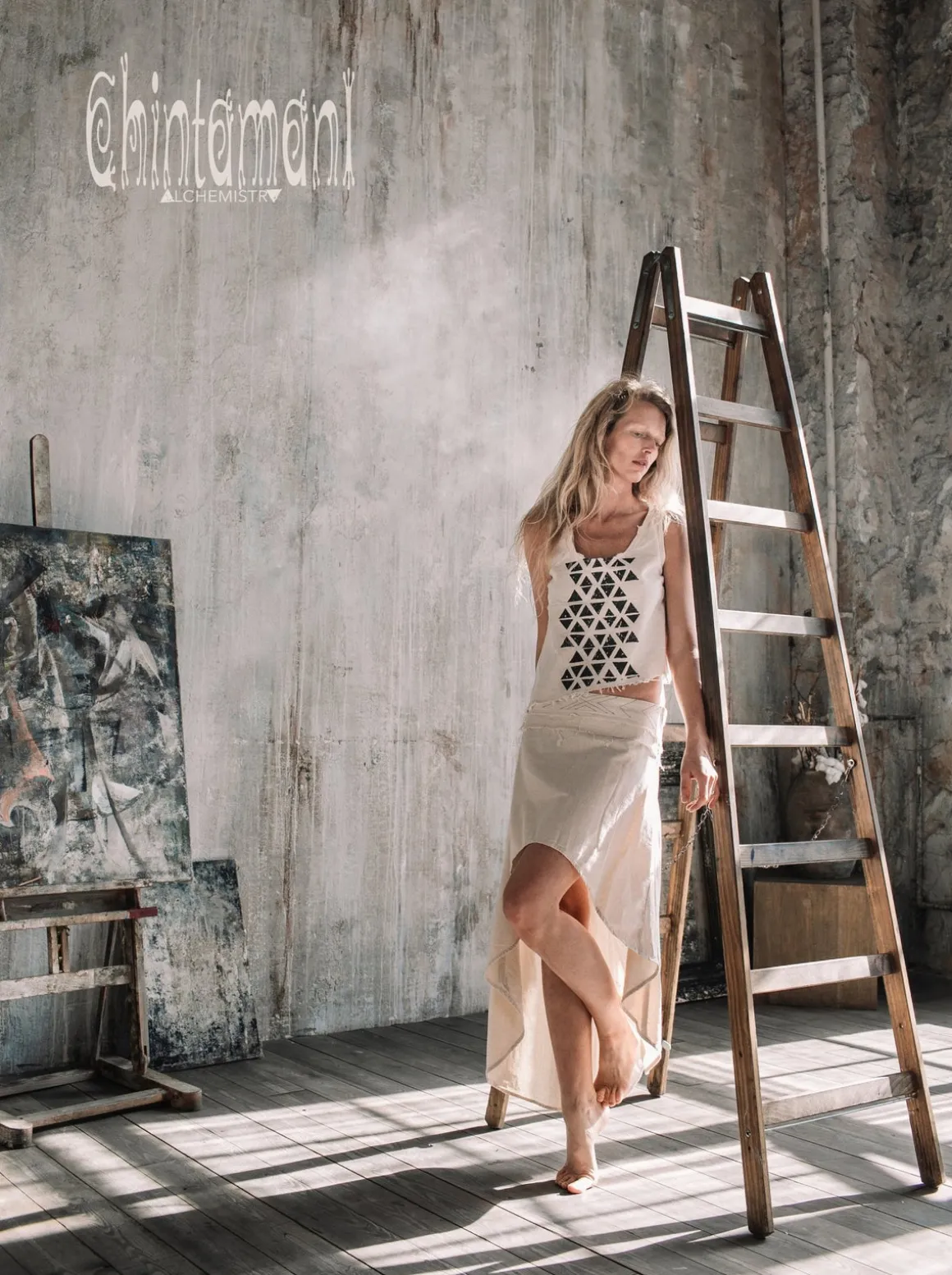 High Low Cotton Skirt / Off White