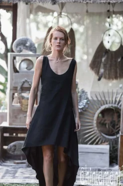 High Low Linen Dress / Black