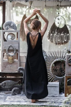 High Low Linen Dress / Black