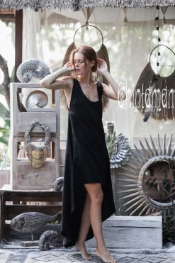 High Low Linen Dress / Black