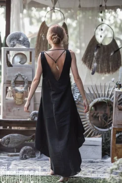 High Low Linen Dress / Black