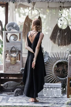 High Low Linen Dress / Black