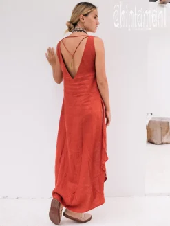 High Low Linen Dress / Red Ochre