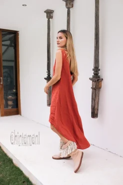 High Low Linen Dress / Red Ochre