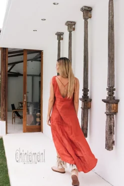 High Low Linen Dress / Red Ochre