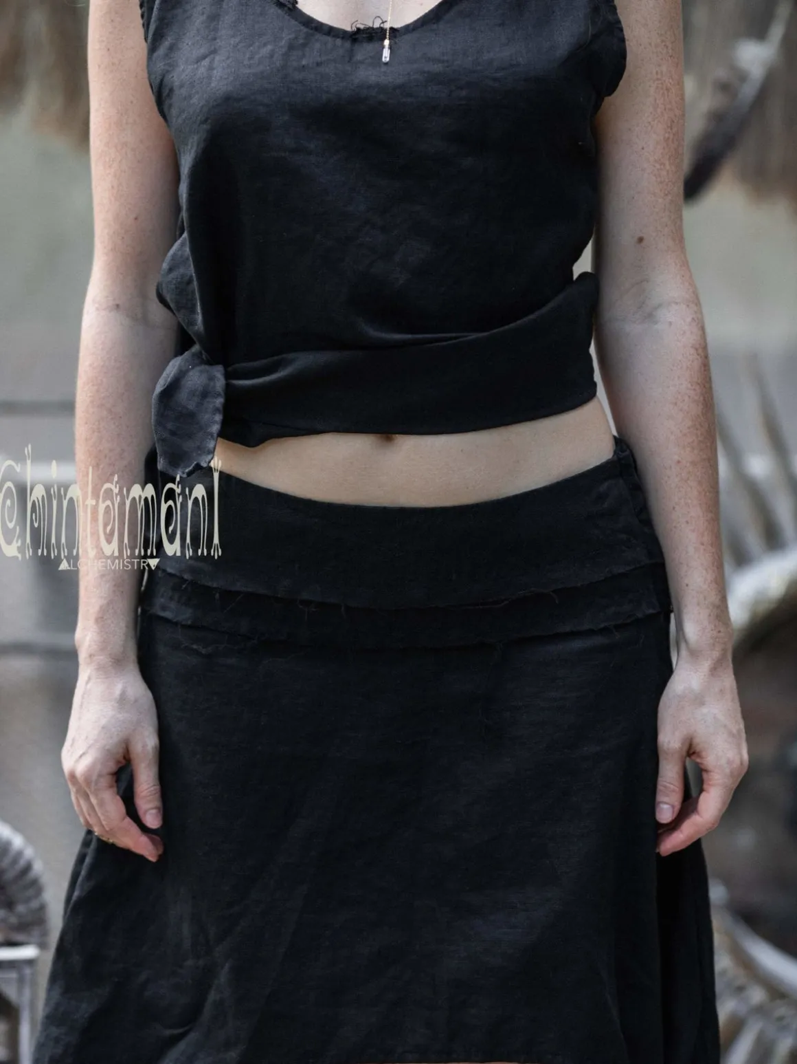 High Low Linen Skirt / Black