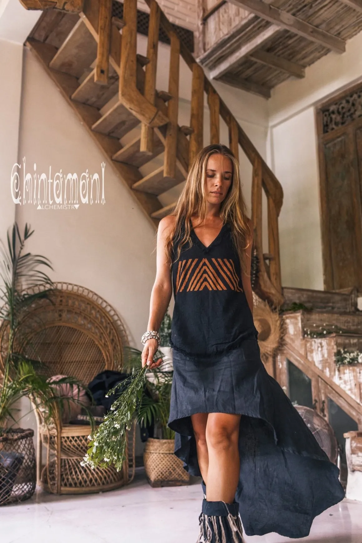 High Low Linen Skirt / Black