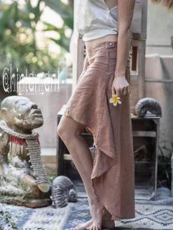 High Low Linen Skirt / Dusty Pink