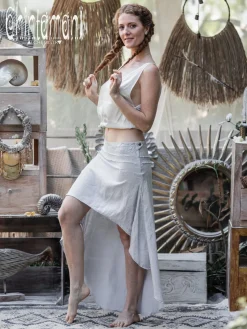 High Low Linen Skirt / Grey