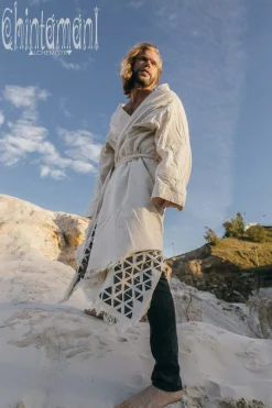 Huge Raw Cotton Mens Wrap Cardigan Coat / Kimono Cloak or Cape / Aroha Atua Off White