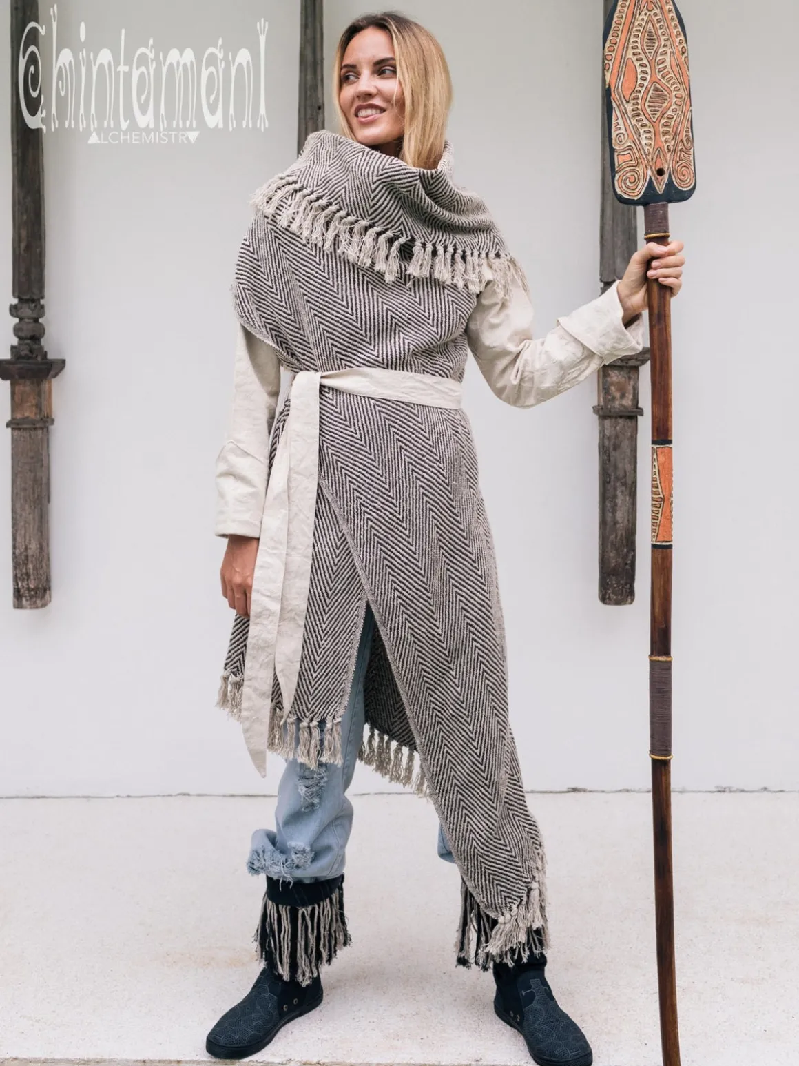 Jacquard Cotton Coat / Black & White