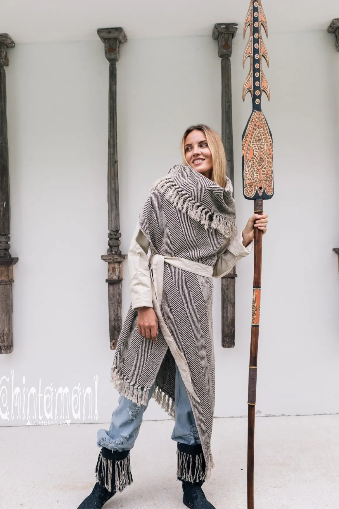 Jacquard Cotton Coat / Black & White