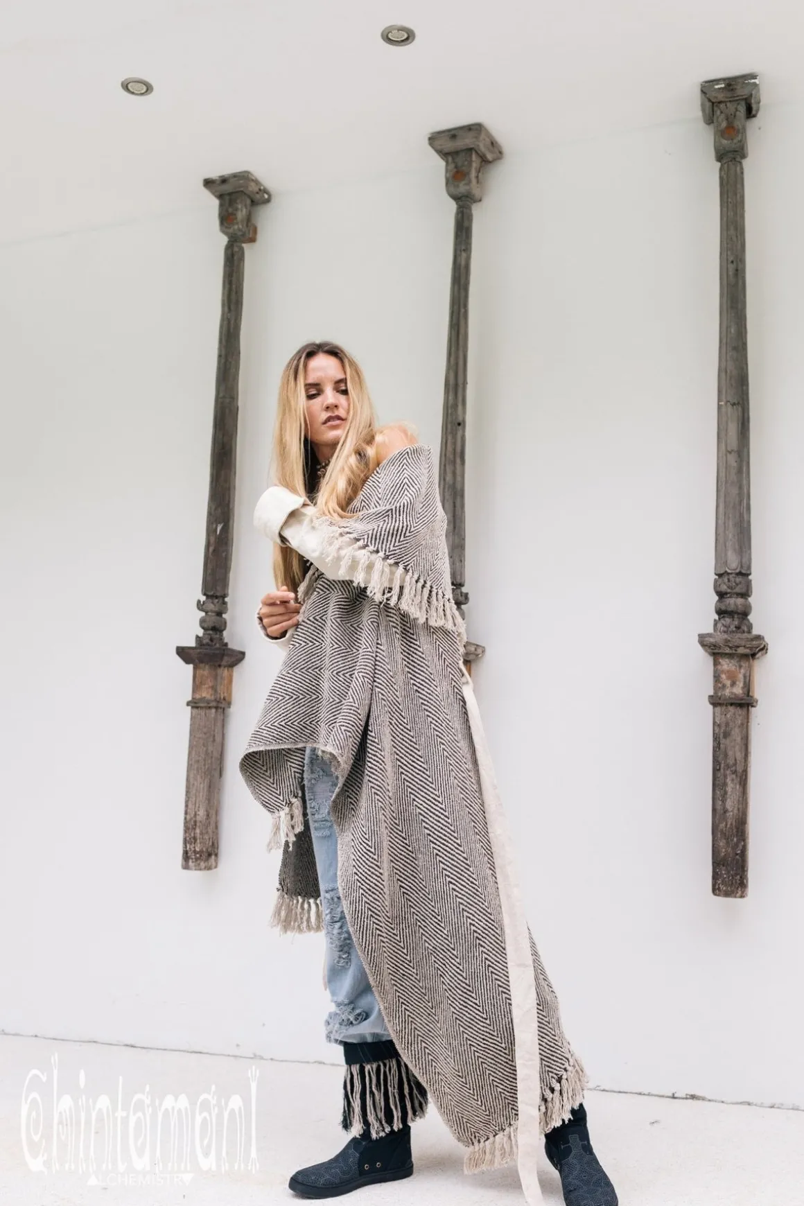 Jacquard Cotton Coat / Black & White