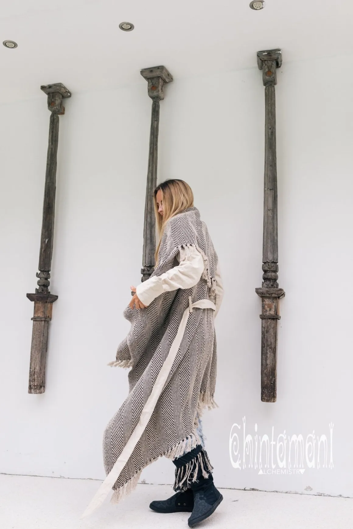 Jacquard Cotton Coat / Black & White