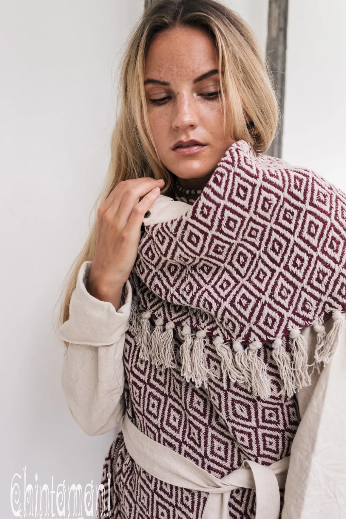 Jacquard Cotton Coat / Red & White