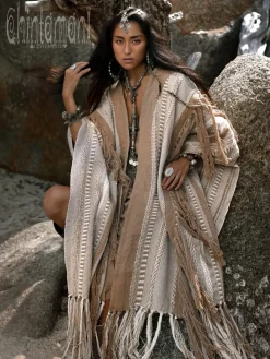 Jacquard Tassel Poncho / Coffee