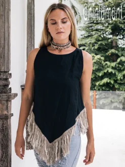 Linen Corner Top / Black