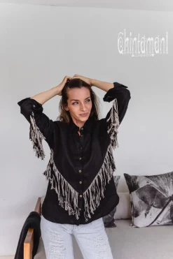 Linen Fringe Shirt / Black