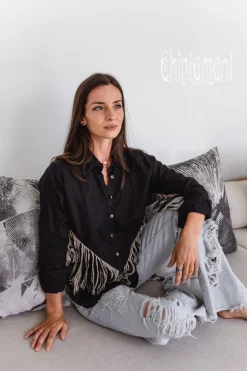 Linen Fringe Shirt / Black