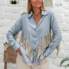 Linen Fringe Shirt / Blue