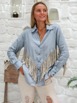 Linen Fringe Shirt / Blue