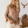 Linen Fringe Shirt / Dusty Pink