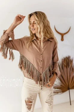 Linen Fringe Shirt / Dusty Pink