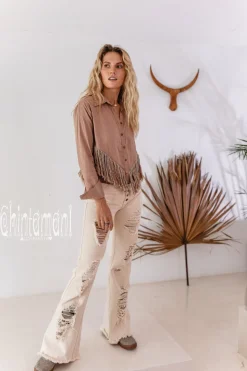 Linen Fringe Shirt / Dusty Pink