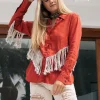 Linen Fringe Shirt / Red Ochre
