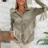 Linen Fringe Shirt / Sage Green