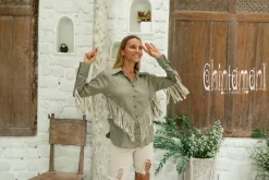 Linen Fringe Shirt / Sage Green