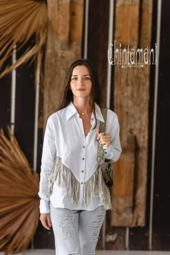 Linen Fringe Shirt / White