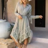 Linen Fringe Shirt Dress / Sage Green