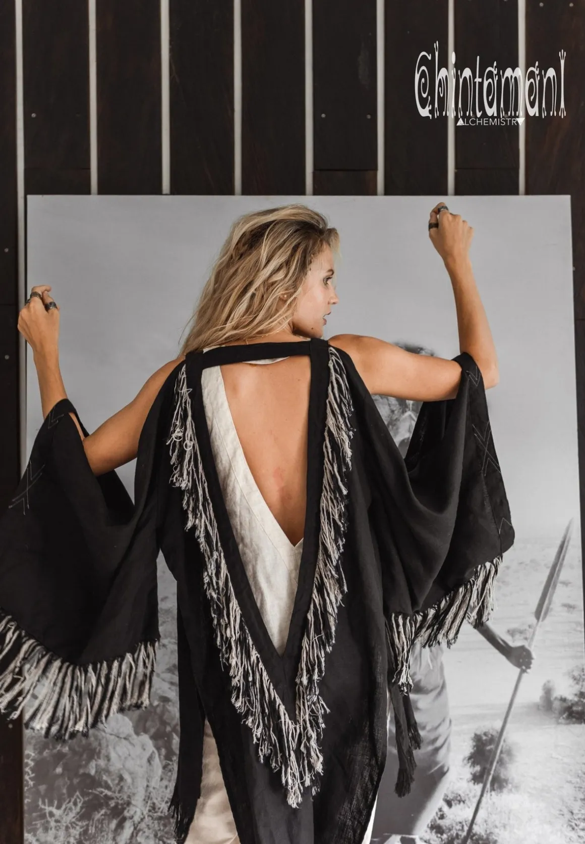 Linen Fringed Kimono / Black