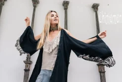 Linen Fringed Kimono / Black