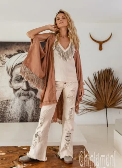 Linen Fringed Kimono / Dusty Pink