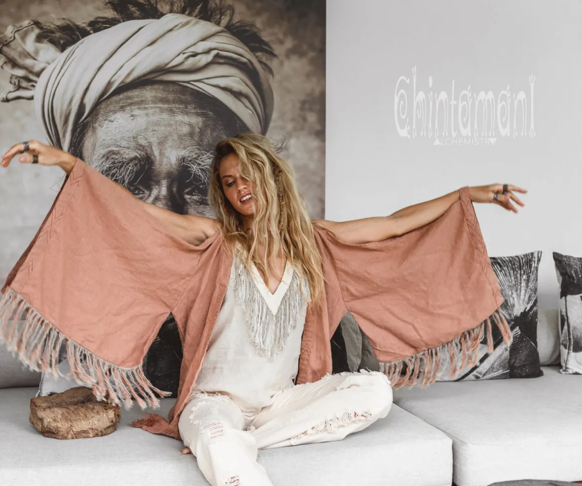 Linen Fringed Kimono / Dusty Pink