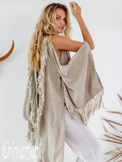 Linen Fringed Kimono / Natural Gray