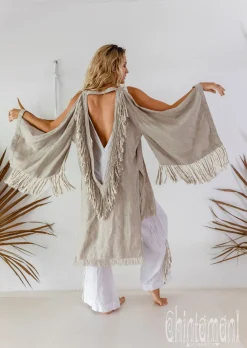 Linen Fringed Kimono / Natural Gray