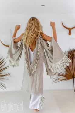 Linen Fringed Kimono / Natural Gray