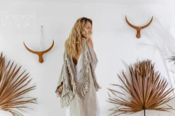 Linen Fringed Kimono / Natural Gray