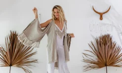 Linen Fringed Kimono / Natural Gray
