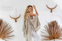 Linen Fringed Kimono / Natural Gray