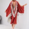 Linen Fringed Kimono / Red Ochre