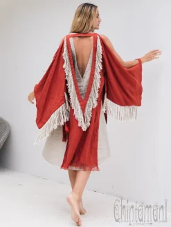 Linen Fringed Kimono / Red Ochre