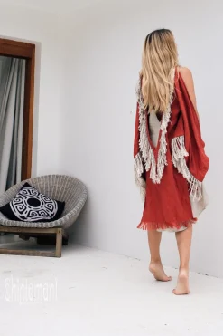 Linen Fringed Kimono / Red Ochre